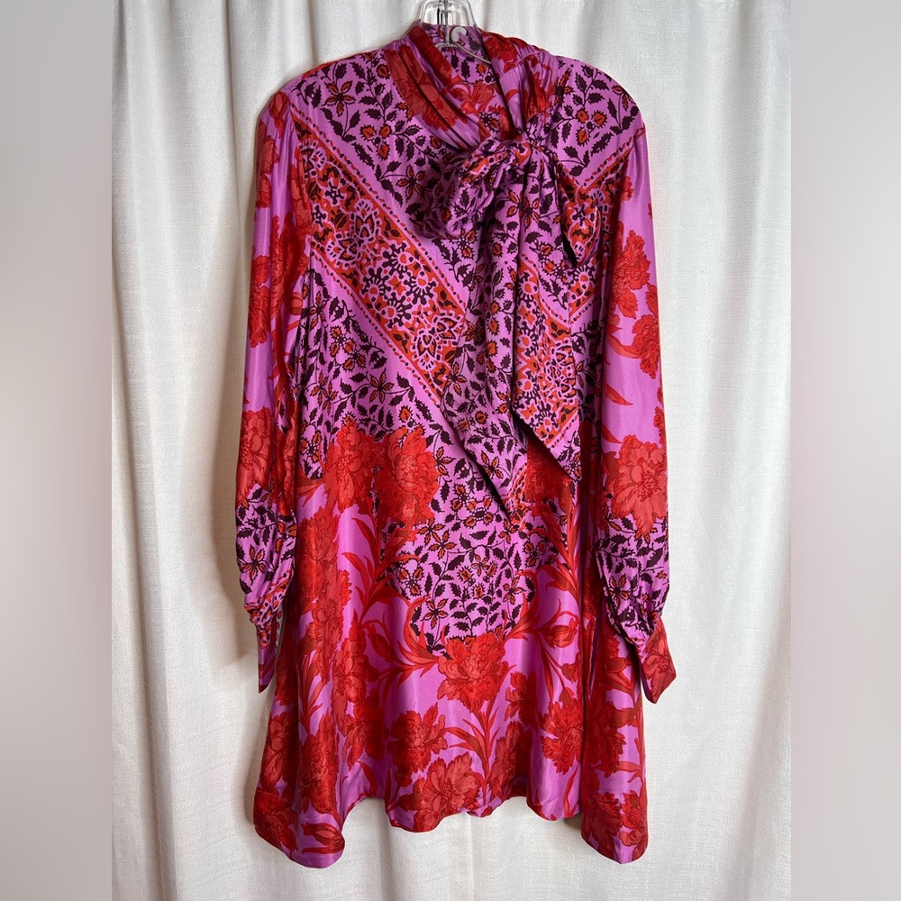 Anthropologie x Maeve Printed Tie Neck Mini Dress - Picture 4 of 9